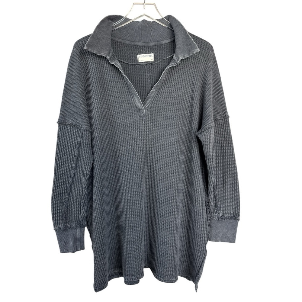 We The Free Charcoal Waffle-Knit Collared Pullover